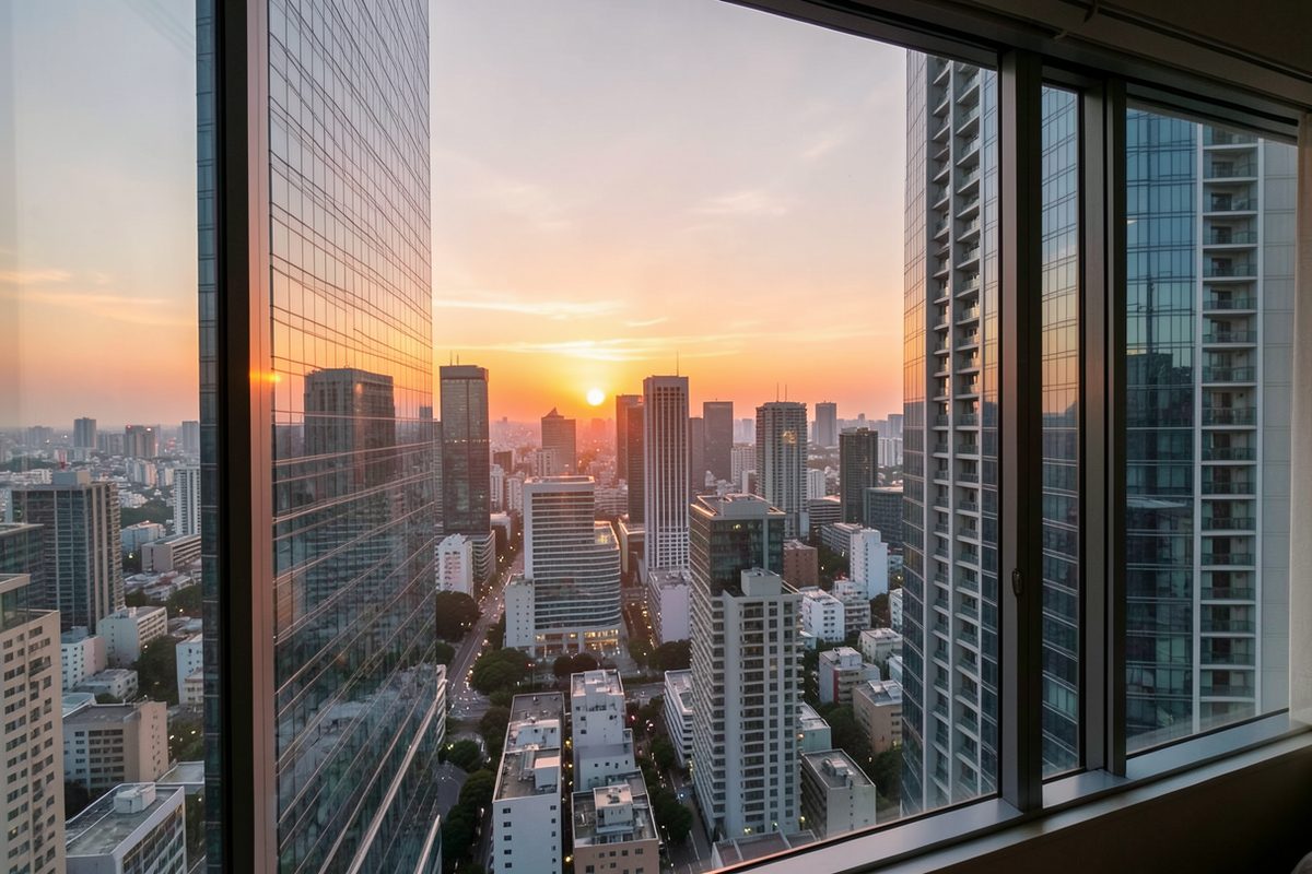 日本桥塔楼40层的朝霞：东向景观为什么比南向便宜约3至7%